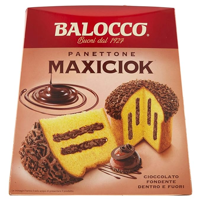 Balocco: "MaxiCiok" Panettone with Dark and White Chocolate Cream 28.21 Ounces (800g) Package [ Italian Import ]