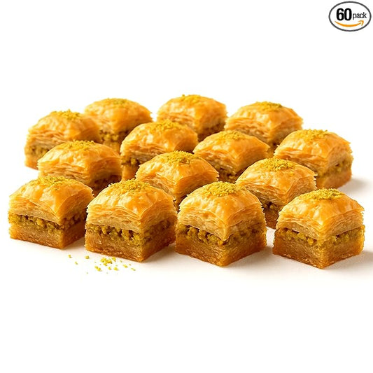 Shatila Food Products Baklawa, Pistachio Baklava Pastry, Mediterranean Sweets Arabic Desserts, 60 Pieces
