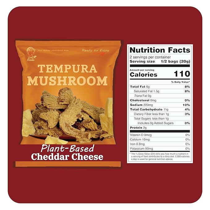 BITETUOSO Tempura Oyster Mushrooms – Ready-to-Eat Crispy Snack, Cheddar Cheese (Plant-Based) Flavor, Crowd-Pleaser for Parties, Kids & Adults – Gourmet Plant-Based Snack Chips 1.41oz (6-Pack)