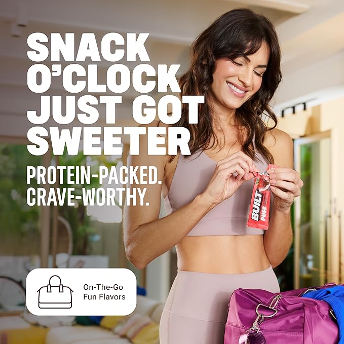 Built Bar, Puff Protein Bars, Strawberries 'N Cream Puff, 15g Protein Snacks, On-The-Go Bars, Only 140 Calories, 8g Sugar, Collagen, Gluten Free, 12 Count