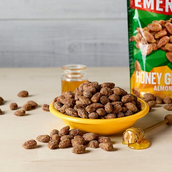 Emerald Nuts Honey Glazed Almonds (1-Pack), 5.5oz Resealable Bag, Kosher Dairy Certified, Non-GMO, Contains No Artificial Preservatives, Flavors or Synthetic Colors