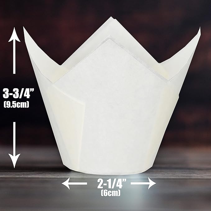 MyBakning Jumbo Extra Large size White Tulip Baking Cups 2-1/4"(Base diameter) x 3-3/4"(Wall height) Greaseproof paper baking cupcake Muffin liners, Case of 130 pcs