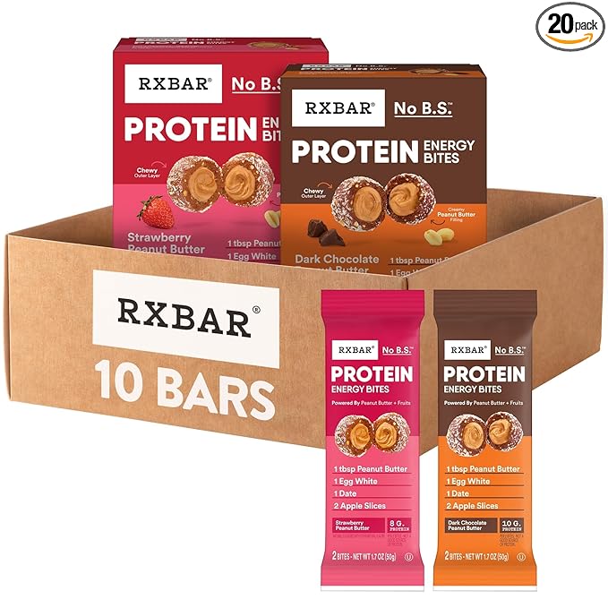 RXBAR Protein Energy Bites, Gluten Free Energy Snacks, Protein Snacks, Variety Pack (20 Bites)