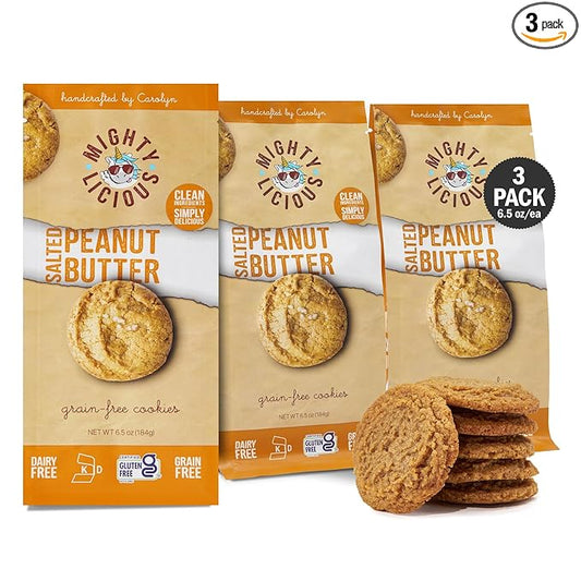 MIGHTYLICIOUS Salted Peanut Butter Cookies – Gluten-Free, Dairy-Free, Allergen Friendly, Kosher, Grain-Free, Preservative-Free – Snack Option for a Guilt-Free Treat - 6.5 Oz (3 Pack)