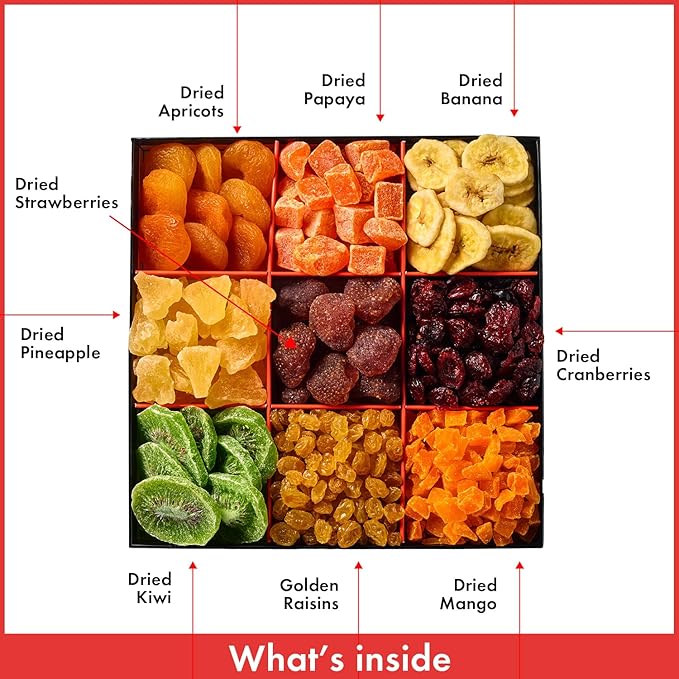 Dried Fruit Gift Basket - 9 Sectional - Tropical Arrangement - Gourmet Snack Box for Birthday, Anniversary, Corporate Gifting, Sympathy, Care Package, Get Well Gift