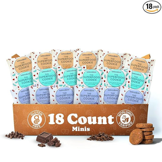 Love + Chew Mini Vegan Cookies, Gluten Free, 3g Plant Based Protein Per Cookie, Healthy Snacks for Adults and Kids, Individually Wrapped Chocolate Cookies, Chocolate Lover Variety Pack, 18 Pack