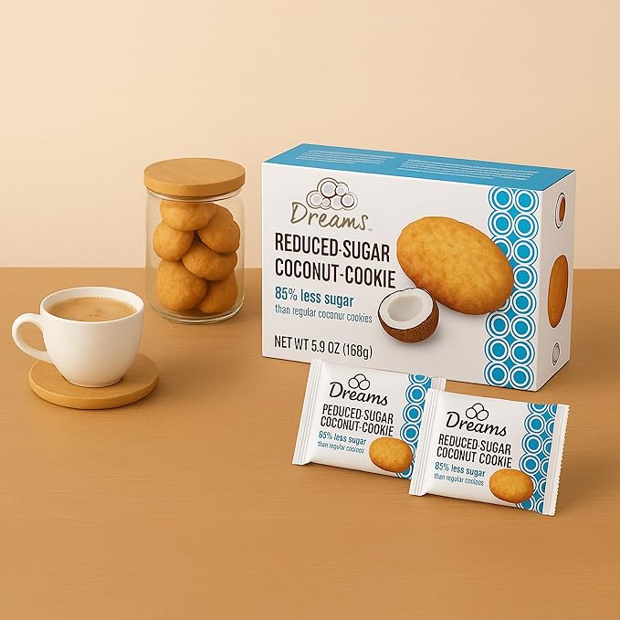 Dreams Coconut Cookies – 2 Boxes (8 Cookies Total) | Chocolate Chip & Plain Coconut Flavors | Gluten-Free, High Fiber, Non-GMO | Guilt-Free Wholesome Snack | Artisanal Recipe | 11.8oz