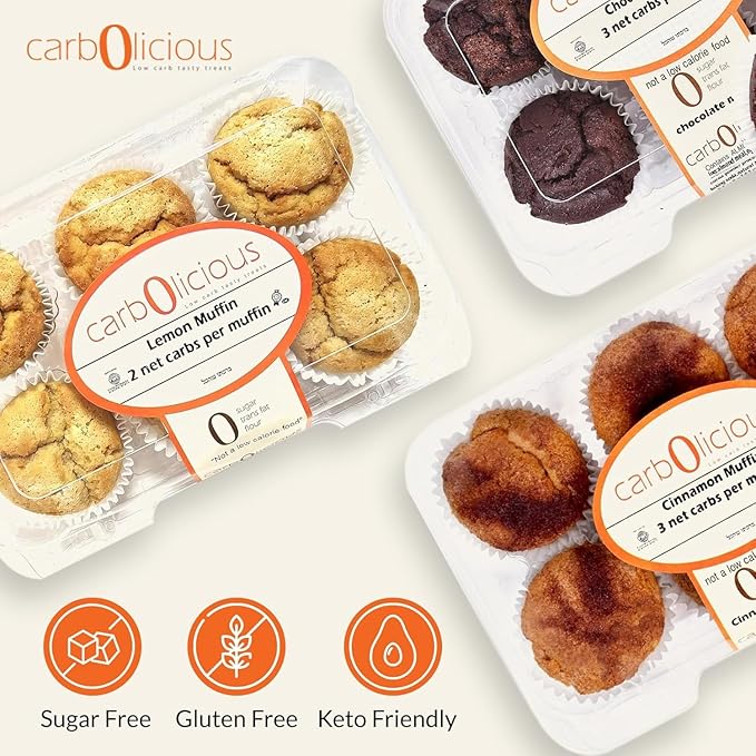 Low Carb Marble Muffins 12 Pcs (2-Pack) by Carb-o-licious - Delicious Keto Mini Muffins with Only 2 Net Carbs, 9g Protein - Sugar Free Cupcake Style Healthy Snack Made, Almond Flour, Low-Carb Treat