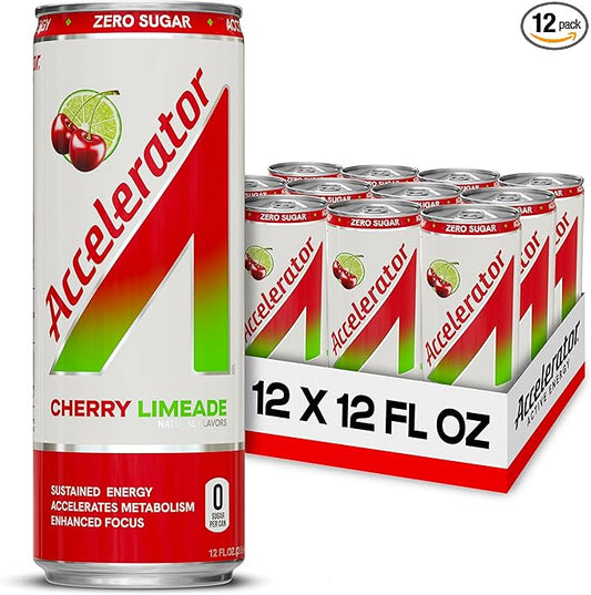 Accelerator Energy Drink, Cherry Limeade 12oz can (12 pack), Zero Sugar, Sustained Energy from 100% Natural Caffeine (200mg from Green Coffee Bean & Green Tea extract)