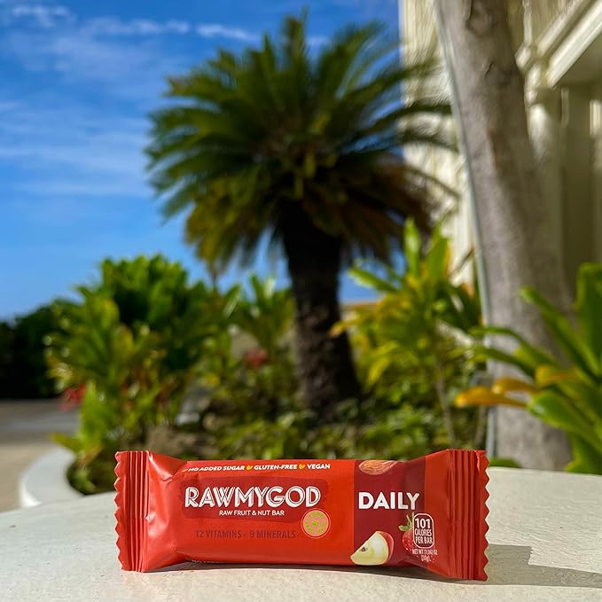 RAWMYGOD Fruit and Nut Bars, Gluten Free, Vegan, No Added Sugar (20 bars, Daily)