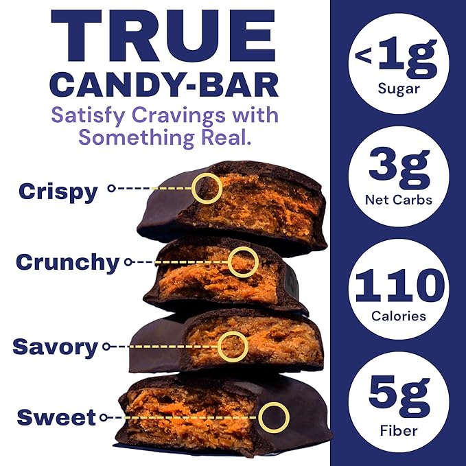 Krack’d Snacks Keto Chocolate Snack Bars 10 Pk | Handmade Low Carb, Sugar Free Dark Chocolates with Peanut Butter, Caramel Crunch, Allulose | Vegan, Non-GMO, Gluten Free Chocolate Candy Bar