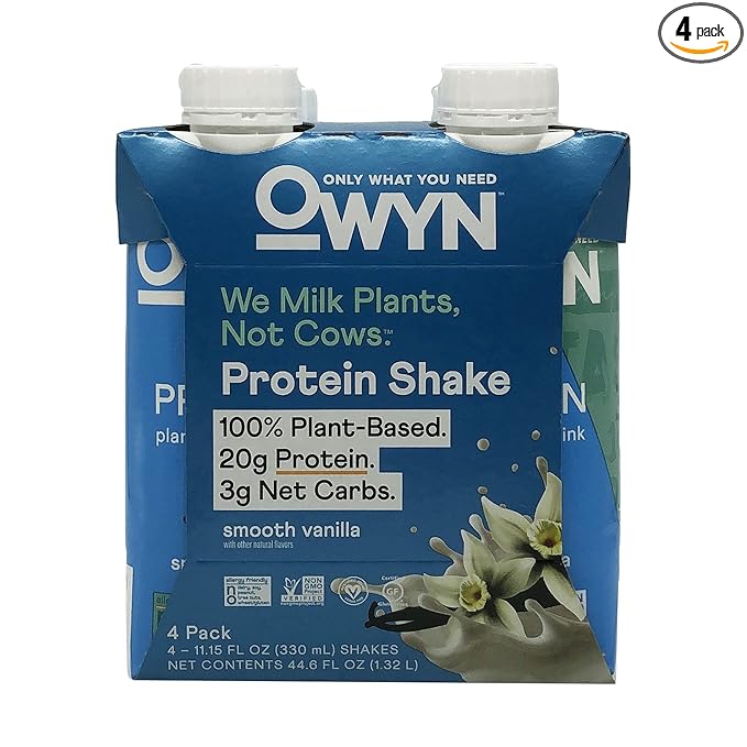 OWYN 100% Vegan Plant-Based Protein Shakes | Smooth Vanilla, 11.15 Fl Oz (Pack of 4) | Dairy-Free, Gluten-Free, Soy-Free, Tree Nut-Free, Egg-Free, Allergy-Free, Vegetarian