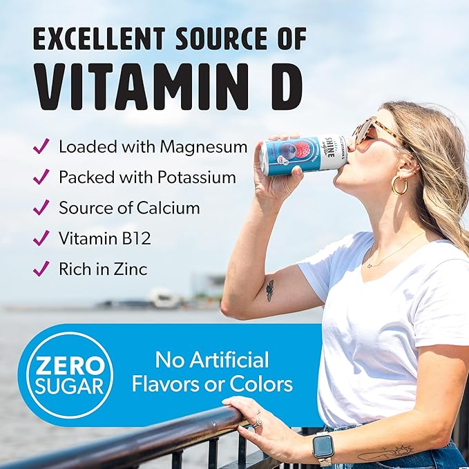 Shine Water Variety Pack Vitamin D Electrolyte Drinks, Sugar Free Flavored Water 6-Pack with Magnesium, Zinc & Antioxidants, Low Calorie Hydration Beverage, Plant-Based Vitamin Water Zero Sugar