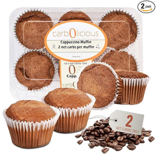 Low Carb Cappuccino Muffins 12 Pcs (2-Pack) by Carb-o-licious- Delicious Keto Mini Muffins with Only 2 Net Carbs, 9g Protein - Sugar Free Cupcake Style Healthy Snack Made, Almond Flour, Low-Carb Treat