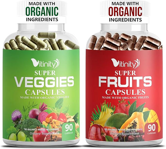 Made with Organic Fruits & Veggies Capsules-Superfood Vegetable Vitamin Supplement for Women & Men-Blend of Fruits and Greens for Daily Health.Fruits and Vegetables Supplements (30-Day Supply)