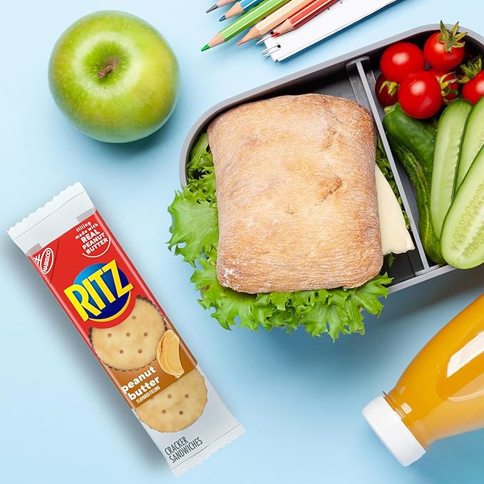 RITZ Peanut Butter Sandwich Crackers, Lunch Snacks, 112 Snack Packs (14 Boxes, 6 Crackers Per Pack)