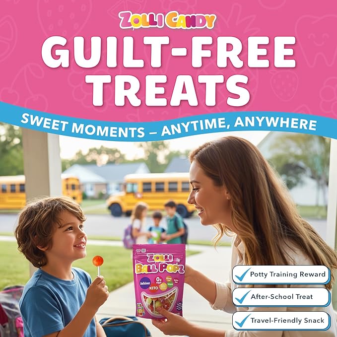 Zolli Ball Popz Clean Teeth Sugar Free Candy - Dye-Free, Keto & Diabetic-Friendly, Dentist-Approved Treats for Kids (Natural Fruit Flavors, 5.2 oz, Pack of 2)