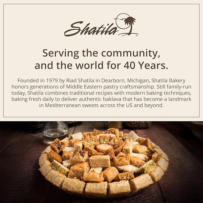 Shatila Food Products Large Elegant Gold Box Baklawa, Assorted Baklava Pastry Gift, Mediterranean Sweets Arabic Desserts, 56-Pieces