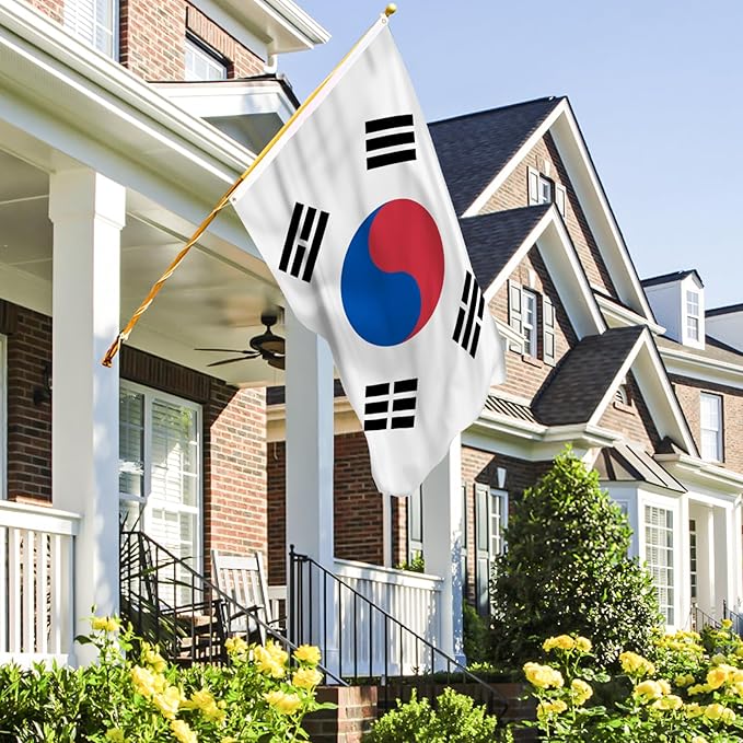 AhfuLife Korean Flag 3x5 Ft, Large Korean Flags for Outside - Double Side with Brass Eyelets for Korean Party Decorations, Soccer Party Bar Garden Decoration Indoor Outdoor
