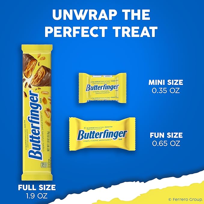 Butterfinger, Bulk 18 Count, Chocolatey, Peanut-Buttery, Individually Wrapped Candy Bars, Share Pack, 3.7 oz Each - 18 pack