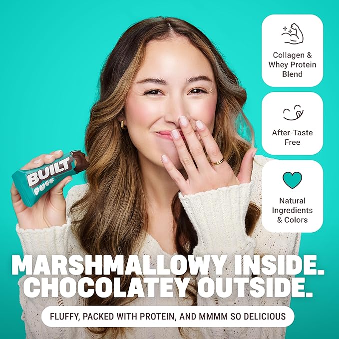 Built Bar, Puff Protein Bars, Cookie Dough Chunk Puff, 15g Protein Snacks, On-The-Go Bars, Only 160 Calories, 8g Sugar, Collagen, Not Gluten Free, 12 Count