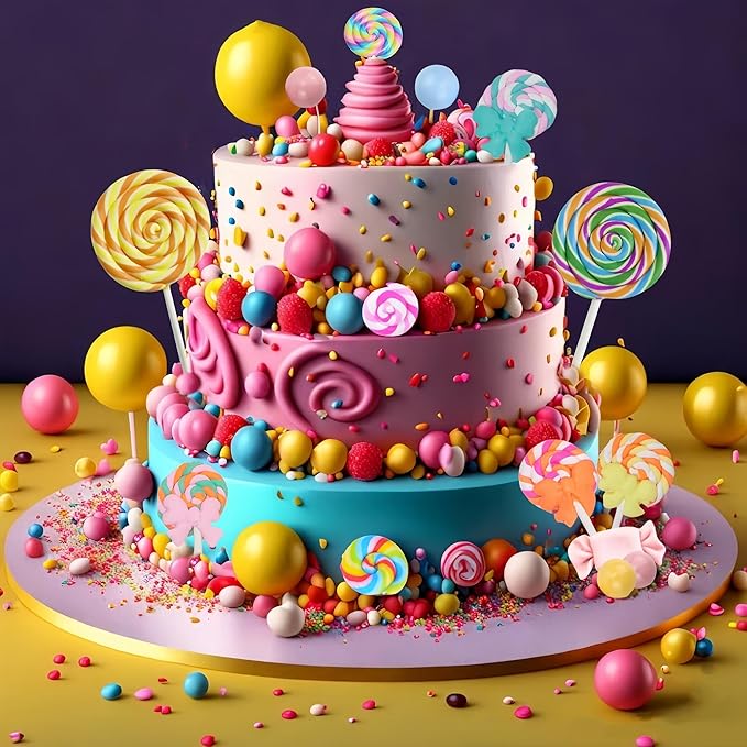 Candyland Cupcake Toppers Lollipop Cake Decoration Candy Party Decorations Colorful Candy Bow Cupcake Toppers