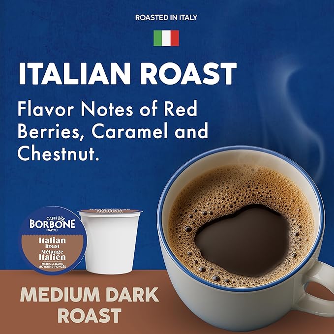 Caffè Borbone Italian Roast Coffee (60 Count) – Medium Dark Roast, Arabica & Robusta Blend, Roasted in Italy for a Bold, Smooth Taste – Single Serve Coffee Pods Compatible with K-Cup Brewers