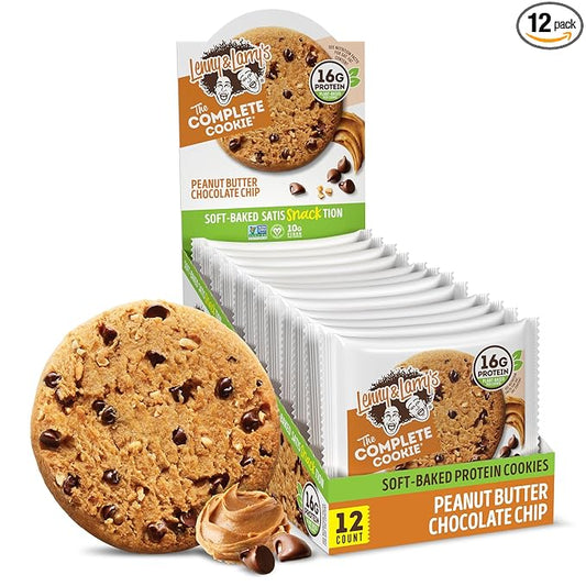 Lenny & Larry's Complete Protein Cookie, [Peanut Butter Chocolate Chip], Chewy Soft Baked, 16g Plant Protein, Vegan, Non-GMO, High Fiber, [4 Ounce] Cookie (Pack of 12)