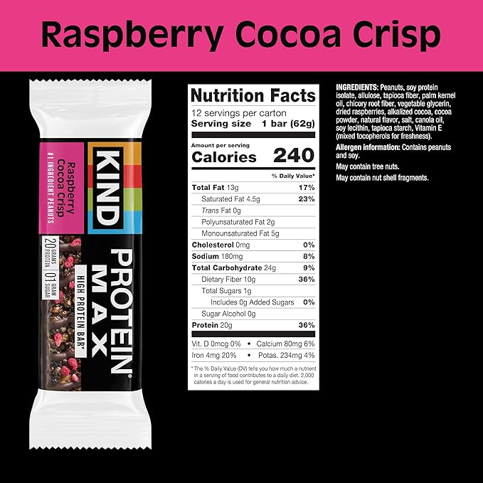 KIND Protein MAX Variety Pack, 4 Flavors, High Protein Keto Snack Bars, 20g Protein, Low Sugar (0g Added), Gluten Free, 12 Bars