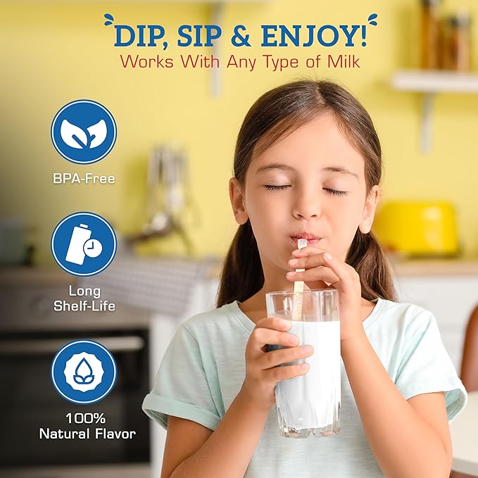 20 Milky Sip Flavored Straws for Milk - 4 Packs of Milk Flavoring Straws, 5 Each Chocolate, Strawberry, Cotton Candy, Cookies & Cream. Magical Flavor Makes Children Eager and Love to Drink Milk