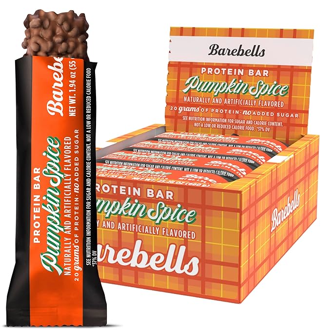 Barebells Protein Bars Pumpkin Spice – 12 Count, 20g High Protein Treats – Seasonal Pumpkin Spice Nutrition Bar with Low Sugar – On-The-Go Breakfast or Post-Workout Snack
