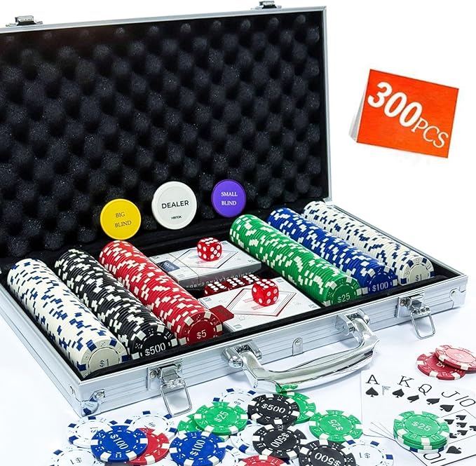 HEITOK 300-Piece Numbered Poker Chip Set – 11.5g Heavyweight Casino Style Chips with Denominations – Complete Texas Hold’em Kit with Aluminum Case, Decks & Dice for Beginners & Family Game Night