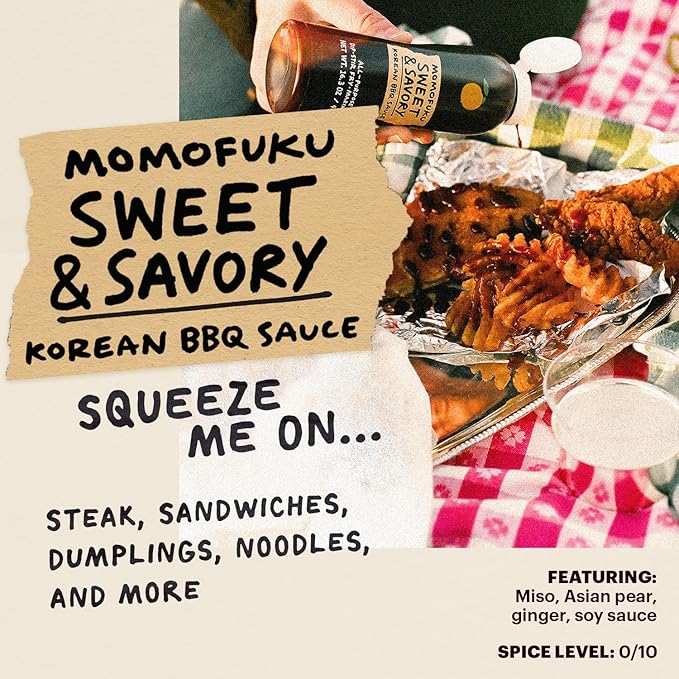 Momofuku Sweet & Savory Korean BBQ Sauce with Soy Sauce, Fresh Ginger, & Pear for Stir Fry, Barbecue, and Marinade; Galbi Style with Smoky, Savory-Sweet Flavor