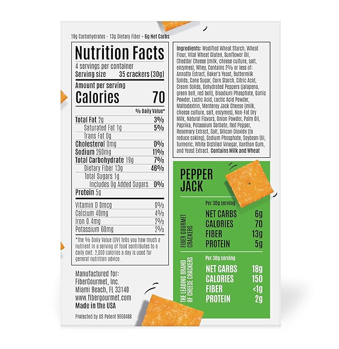 Fiber Gourmet Pepper Jack Thinables Baked Cheese Crackers - Healthy Keto Crackers with 13g Fiber, 5g Protein, 70 Calories, 6g Net Carbs - Kosher Made in USA - 4.25 Ounce (pack of 1)