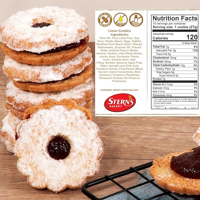 Linzer Cookies [10 Count] | Shortbread Cookies Individually Wrapped | Christmas Food Gift for Mom, Dad, Colleagues & Friends | Kosher, Dairy Free, Nut Free -Stern’s Bakery