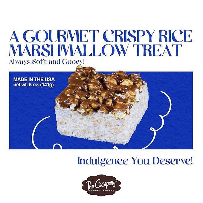 The Crispery Crispycakes – Jumbo Size Pack of 12 Individually Wrapped Assorted Flavor Gourmet Marshmallow Rice Crispycakes, always soft and gooey, packed with fresh ingredients. Made in the USA.
