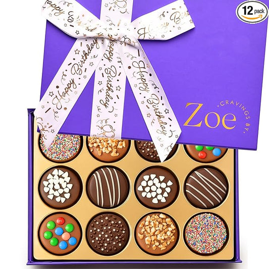 CRAVINGS BY ZOE Gourmet Chocolate Covered Cookie Gift Box | 12 Count | Kosher Gourmet Belgian Chocolate Treats Food Gift Basket | Birthday Gifts for Women & Men Mom Dad Husband Wife Kids