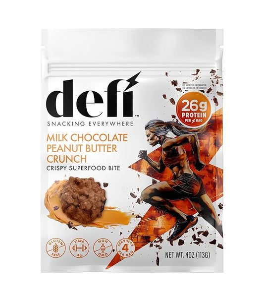 DEFI Milk Chocolate Peanut Butter Crunch Crispy Superfood High-Protein Bites – 26g of Protein per Serving, Gluten-Free, Non-GMO, Kosher – Ideal On-the-Go Snack for Active Lifestyles