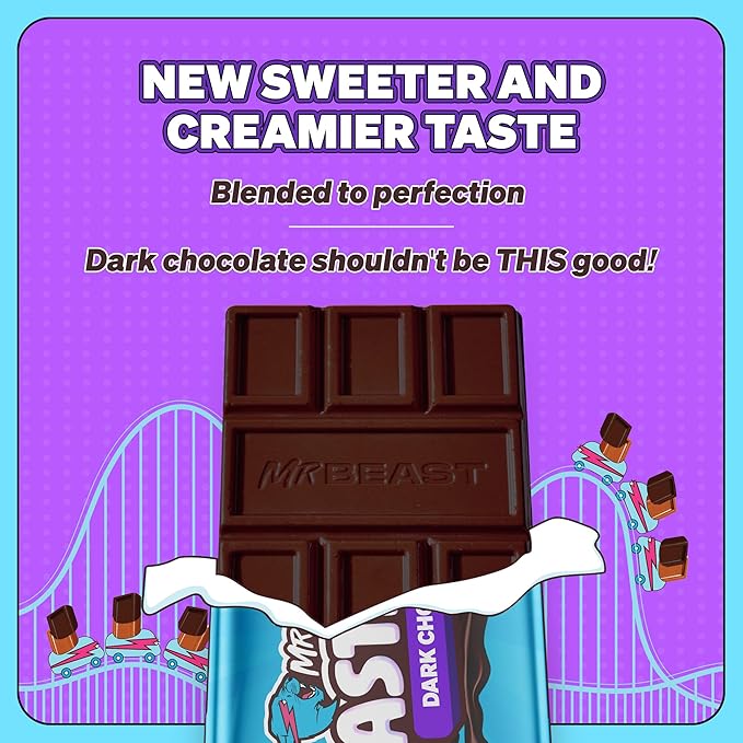 Feastables MrBeast Original Dark Chocolate Chocolate Bar, King Size Candy Bar for Adults & Kids, Candy Bars for Snacks, Gifts, & Dessert, Sweet & Creamy Quality Fairtrade Cocoa, 2.1 Oz Each, 10 Count