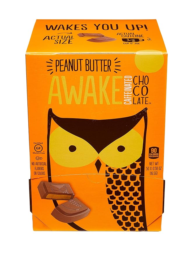 AWAKE Caffeinated Chocolate Bites, Peanut Butter Chocolate Energy Snack, 1 Bite Equals 1/2 Cup of Coffee, 50 Bites