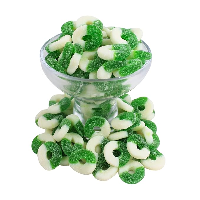 Green Apple Gummy Rings Candy - Fresh, Soft, and Chewy Sugar Dusted Gourmet Green Apple Rings Gummy Candy, by Queen City Candy Cave (3 Pound)