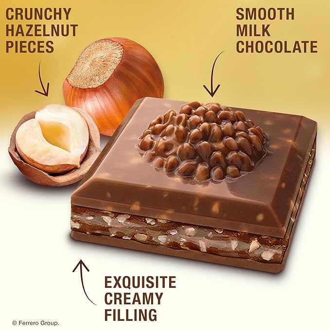 Ferrero Rocher Milk Chocolate Hazelnut Bar, with Cocoa Filling , Valentine's Day Chocolate Gift, 3.1oz