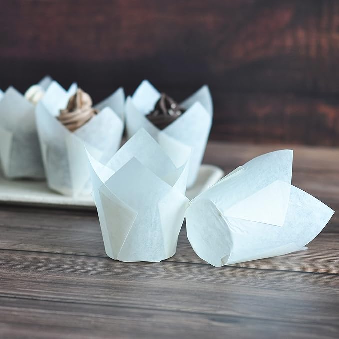 MyBakning 500 pcs Large size White Tulip Baking Cups 2-1/4"(Base diameter) x 4"(Wall height) Greaseproof paper baking cupcake Muffin liners