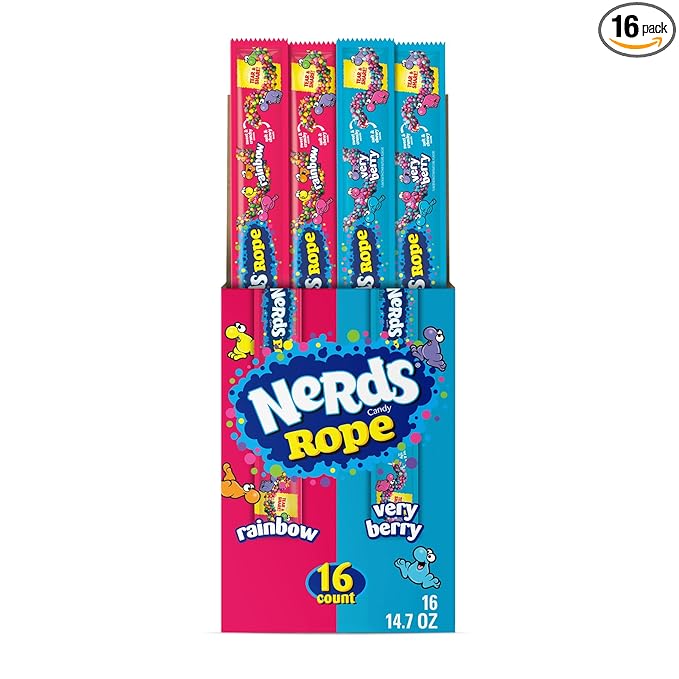NERDS Rope, Candy, Variety Box, Rainbow & Very Berry, 0.92oz (16 ct)