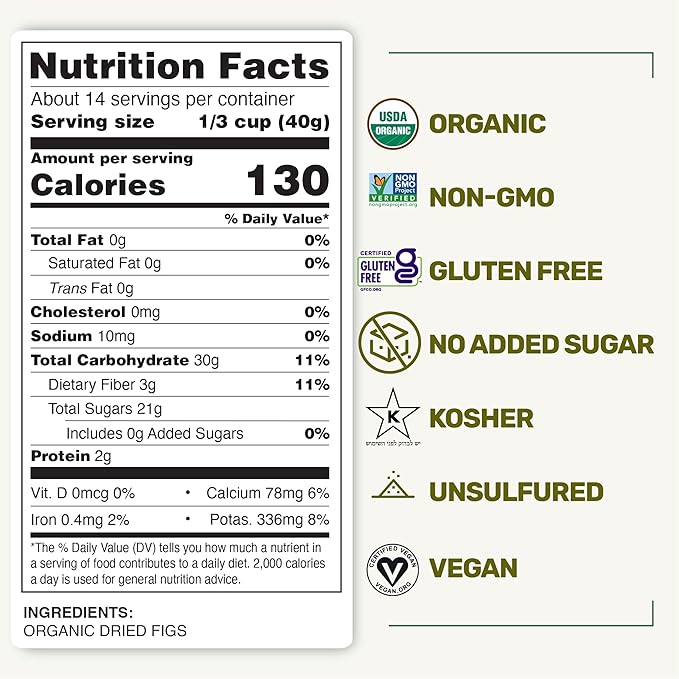 Happy Village Organic Sun-Dried Turkish Figs, 20 OZ Resealable Bag, No Added Sugar, USDA Organic, Non-GMO, Kosher, Vegan, High in Fiber, Single-Ingredient Snack