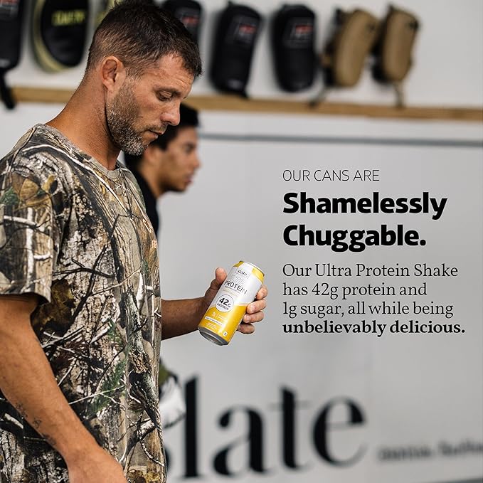 Slate Milk -Ultra Protein Shake-Salted Caramel-42g Protein,1g Sugar,180 Calories,1g Net Carbs-Lactose Free,No Added Sugar-Made with Ultra Filtered Milk- Breakfast Boost,Post Workout- 15 fl oz,12 Cans