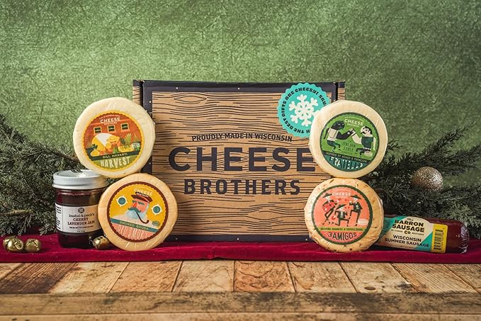 Cheese Bros 'The Best Gifts are Cheesy' Food Gift Box | Fresh from Wisconsin | Featuring Dill Havarti, Assorted Goudas, Italian Fratello | Great Gifting Idea for Hanukkah and Christmas