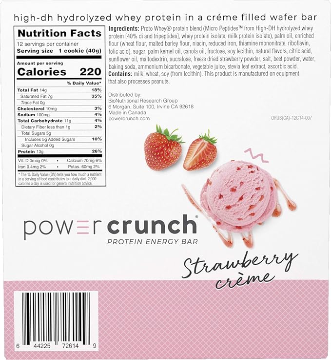 Power Crunch Protein Wafer Bars, High Protein Snacks with Delicious Taste, Strawberry Crème, 1.4 Ounce (12 Count) (Pack of 2)