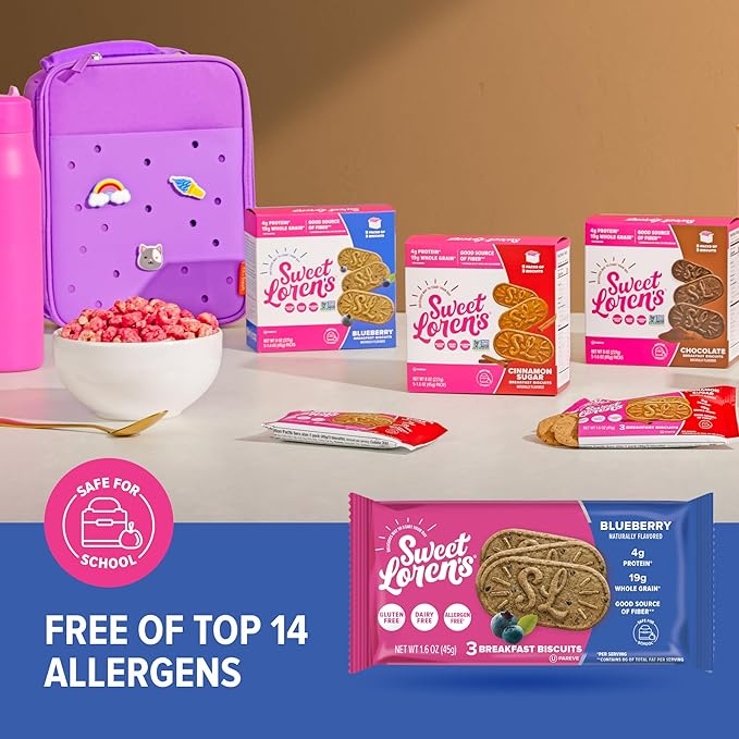 Sweet Loren's Vegan Breakfast Biscuits | Blueberry | 4g Protein, 19g Whole Grains | Plant Based, Gluten Free, Dairy Free, Nut Free Snacks | 6 Pack (30 Total Biscuits, 1.6 ounce each)