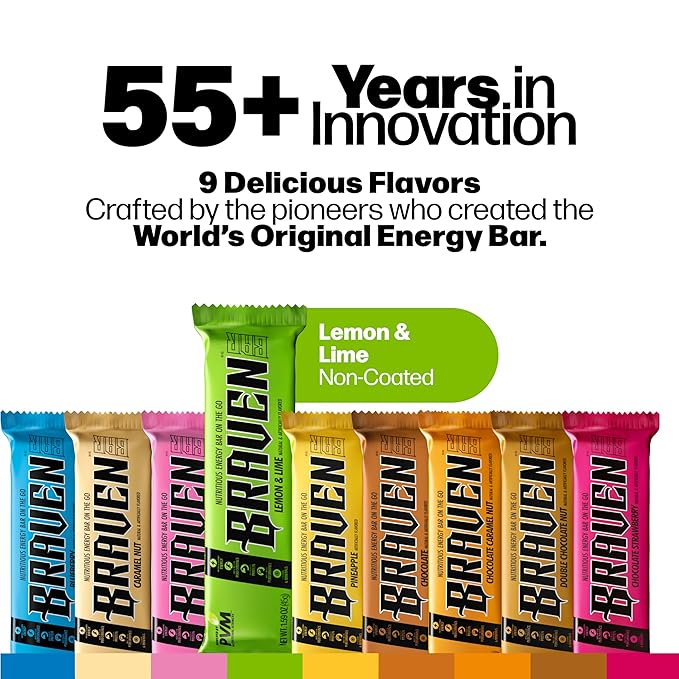 Braven Bar Lemon Lime Energy Bars (1.59 oz, Pack of 10) – Energy Chews with 5g Protein – On-the-Go Energy Snacks for Running, Hiking, and Sports - Gluten Free Snacks for Sustained Energy Boost